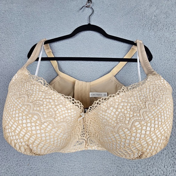 Cacique Modern Linear Lace Balconette Bra 42G Nude Beige Underwire Full Coverage - Picture 1 of 7